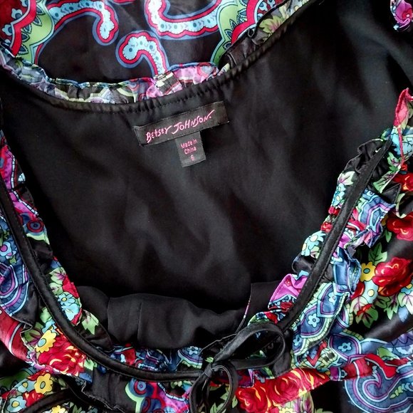 TODAY ONLY! VTG Y2K Betsey Johnson 100% Silk Multicolor Ruffled Dress - Picture 4 of 4